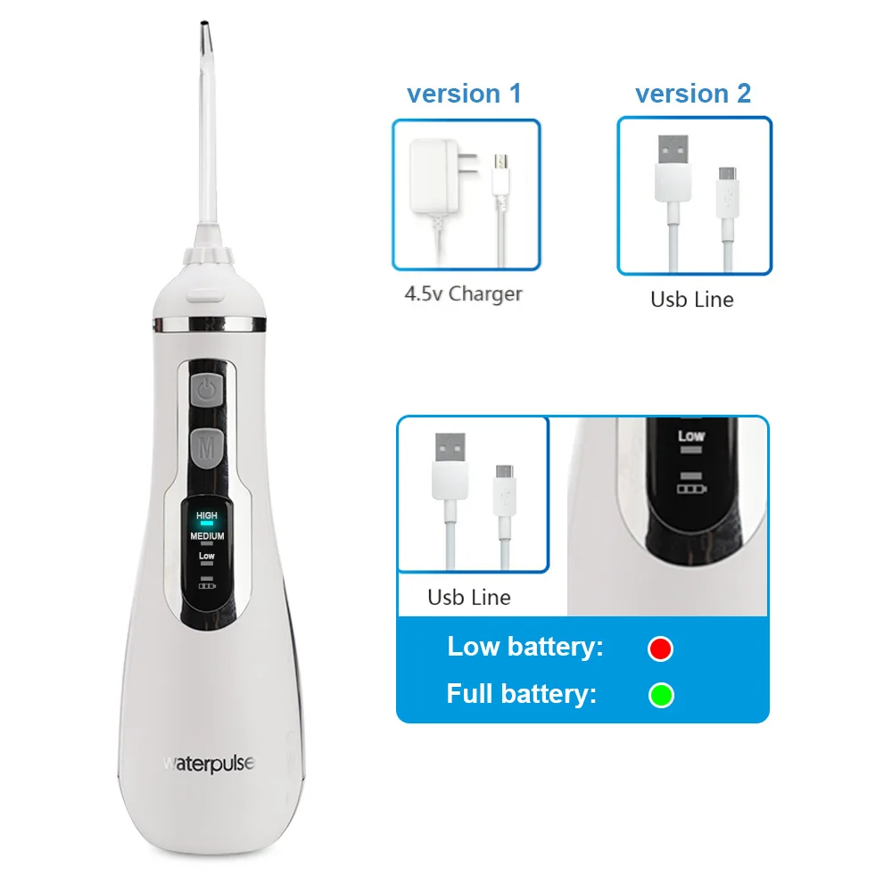 Waterpulse V500 USB Перезаряжаемый ирригатор для полости рта портативный беспроводной водный Флоссер для путешествий, массаж, чистка зубных зубов