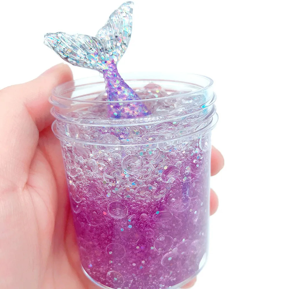 Fish tail tid Mud Mixing Cloud Slime Scented Stress Kids Clay Toys Soft Slime Clear Crystal Plasticine Mud #B