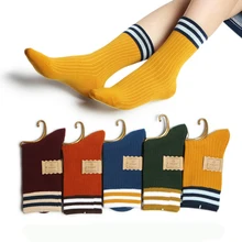5 пар свободные Цветные Дизайнерские средние трубки японский хлопок полосатый милый школьный стиль женские носки
