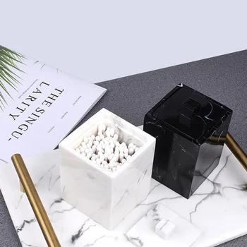 

Resin Marble Texture Pattern Bathroom Accessories Cotton Swab Holder