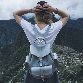 

Both Shoulders Package Ma'am Candy Color Genuine Leather Backpack School Wind Cowhide Rabbit Package