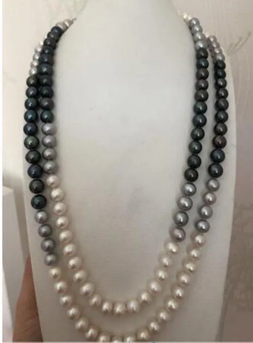 Элегантное 8-11 мм разноцветное круглое жемчужное ожерелье 48 дюймов 14 к