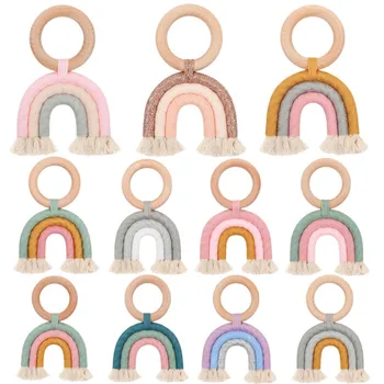 

1PC BPA Free Christmas Baby Rainbow Teething Ring Safety Wooden Teether For Children Kids Baby Care Accessory Shower Gifts