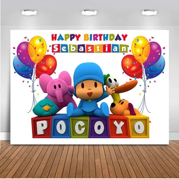 

Neoback Photography Backdrop Cartoon Characters Pocoyo Birthday Party Baby Child Colorful Balloon Photo Backdgrounds for Studio