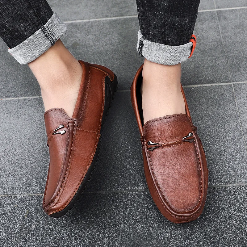 

Full-grain Leather Moccosins Men's Korean-style Casual Genuine Leather Fashion Simple Business Men Shoes Spring And Summer New S