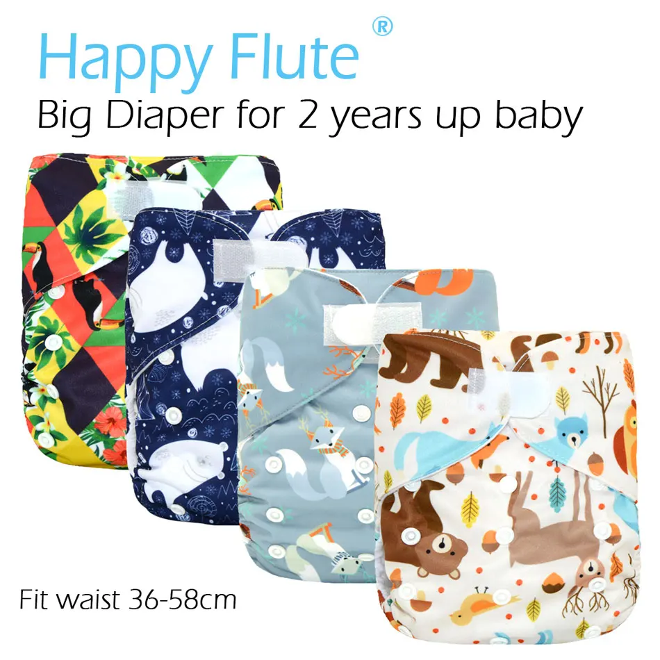 New!HappyFlute Big XL Pocket Diaper for Baby 2 Years and Older,suedecloth inner, stay-dry, size adjustable fits waist 36-58cm