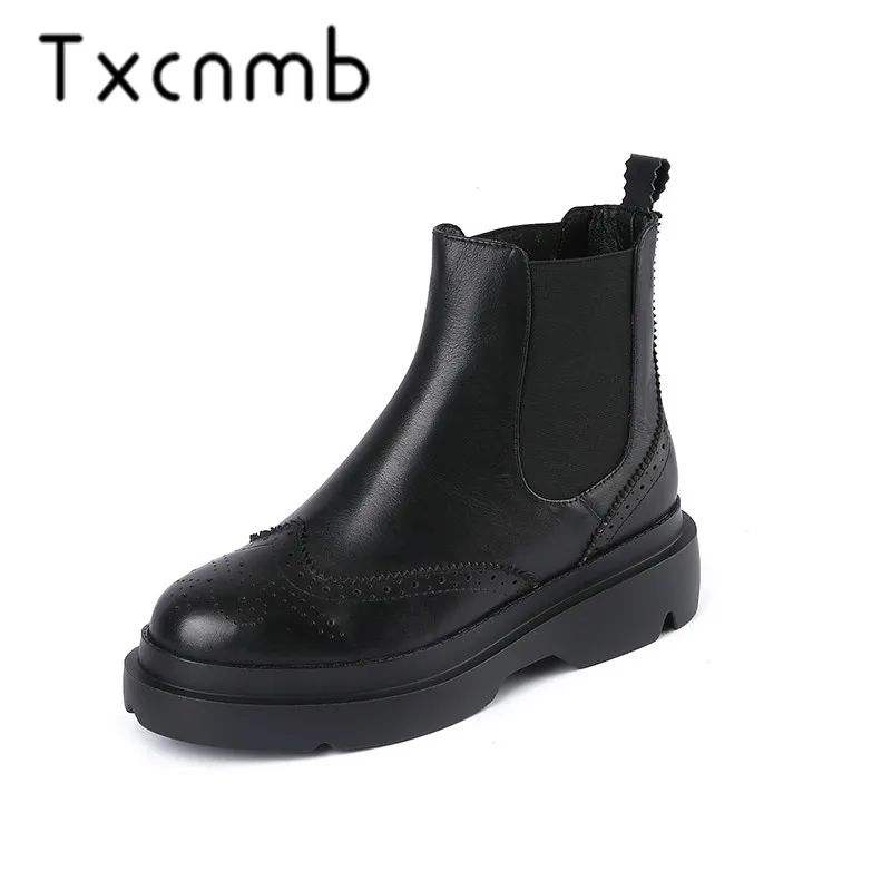 

TXCNMB Warm Autumn Winter Women Ankle Boots Fashion Casual Shoes Woman Genuine Leather Round Toe Short Riding Boots