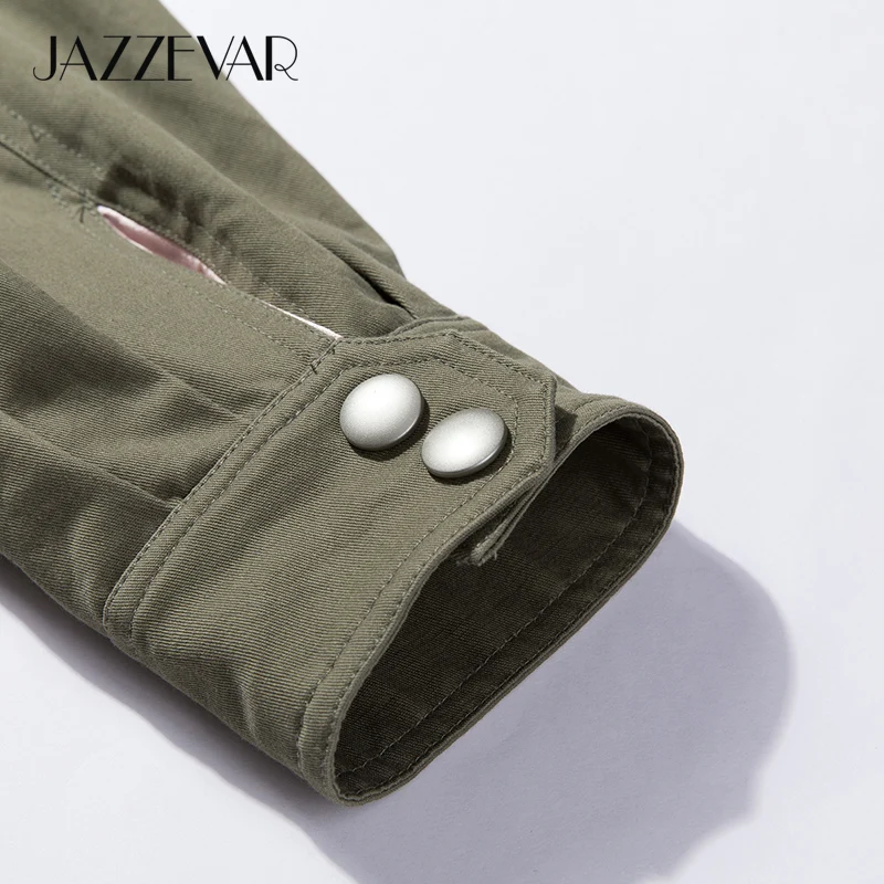 JAZZEVAR 2019 Новое поступление осенний тренч женское зеленое модное хлопковое