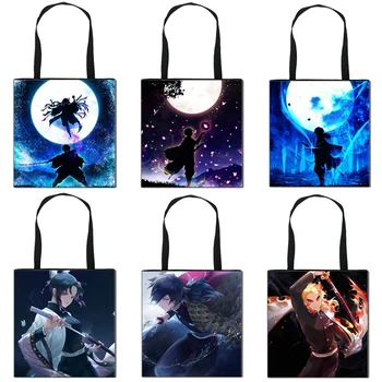 

Demon Slayer Kimetsu No Yaiba Shopping Bag Women Men Shoulder Bag High Capacity Handbags Tanjirou Shinobu Casual Tote Bags