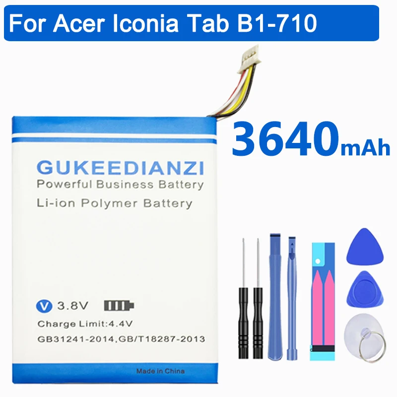 GUKEEDIANZI 3640 мАч сменный аккумулятор BAT-715(с 4 кабелями) для acer Iconia Tab B1 B1-A71 B1-710 литий-полимерная батарея