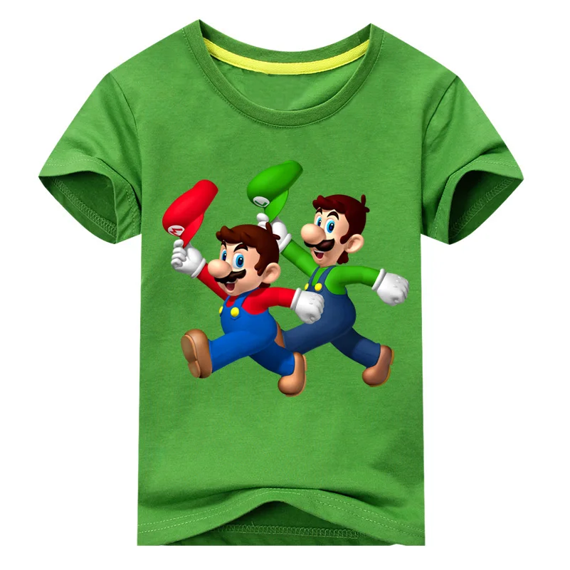 Детская летняя футболка для бега с изображением супер Марио Луиджи топы для мальчиков и девочек, хлопковая футболка детские футболки с короткими рукавами