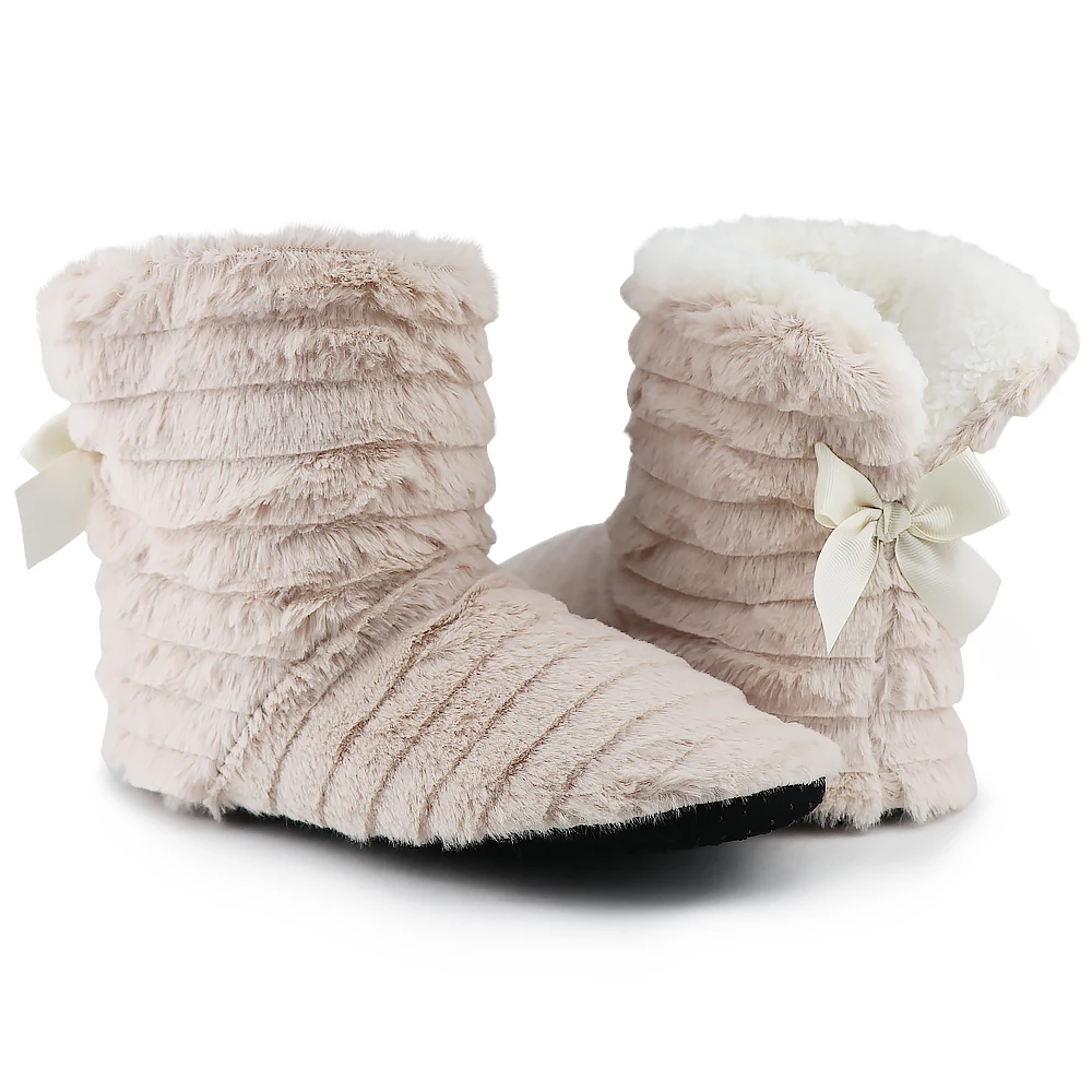 US $6.11 Women Fur Slippers Winter Butterfly Knot Plush Keep Warm Indoor Slippers Women Rubber Cozy Home Shoes For Girls Antiskid