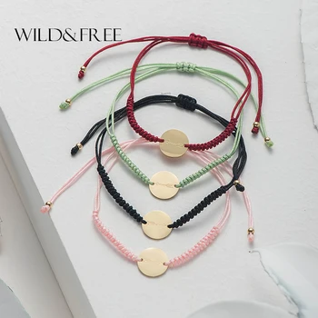 

Wild & Free Handmade 4 Colors Rope Braided Bracelet Gold Stainless Steel Round Multicolor Friendship Bracelet Charm Accesorry