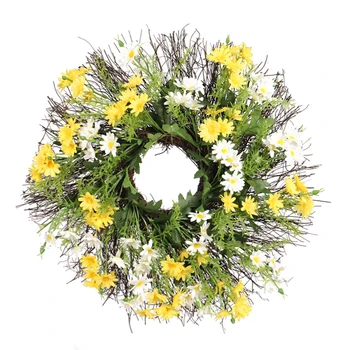 

Daisy Flowers Twig Door Wreath Wall Hanging Spring Summer Greenery Floral Decor Wedding Decoration Rattan Wreath Metal Hoop Hot