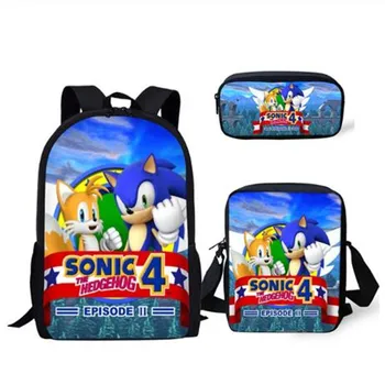 

3PCs/Set Fashion Backpack Sonic The Hedgehog Pattern Kids School Bag Cartoon Animal Designer Teenagers Book-Bags Set