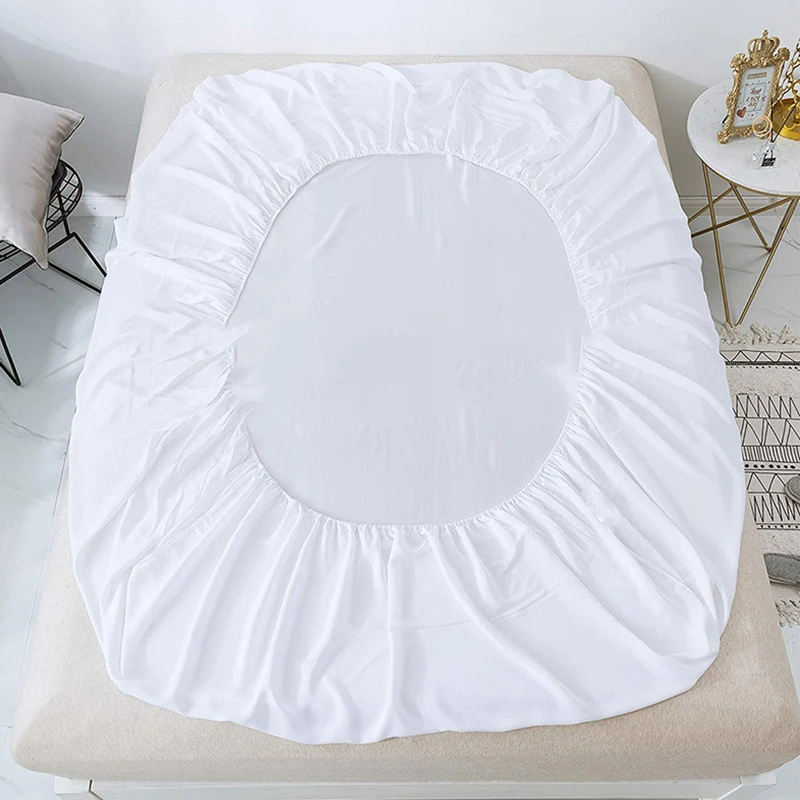Waterproof Fitted Sheet Solid Color Mattress Cover With Four Corners Elastic Air-Permeable Queen Size Bed Protector Topper | Дом и сад