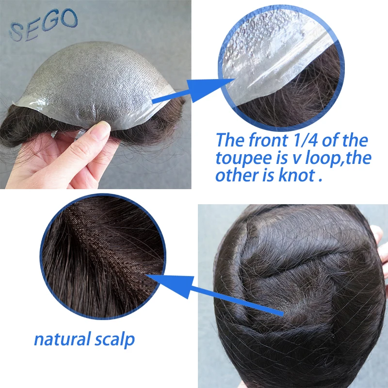 SEGO 8 ''* 10'' 6 дюймов прочный силиконовый натуральный волос накладка из искусственных волос для мужчин не Реми волос системы индийский замена