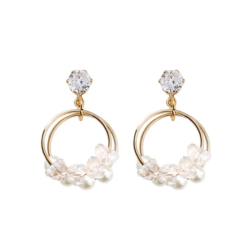 Girl Pearl Statement Earrings Circle Geometric Drop For Women Crystal Wedding Rhinestone Earring Birthday Gift | Украшения и