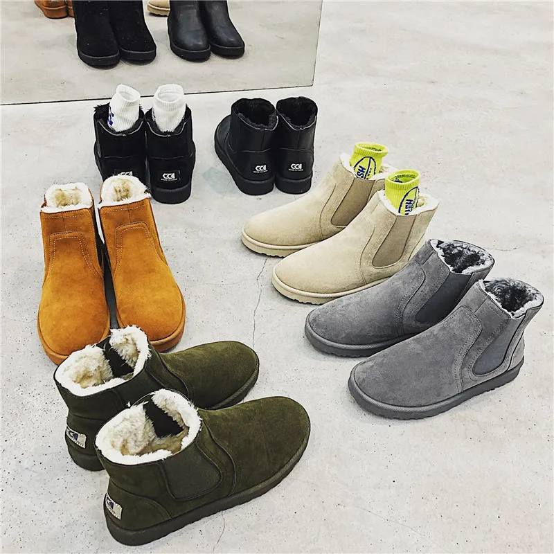 New Fashion Men Flock Boots Women Ankle Snow Shoes High Quality Waterproof Non-slip Warm Fur Plush Man Casual Winter | Обувь