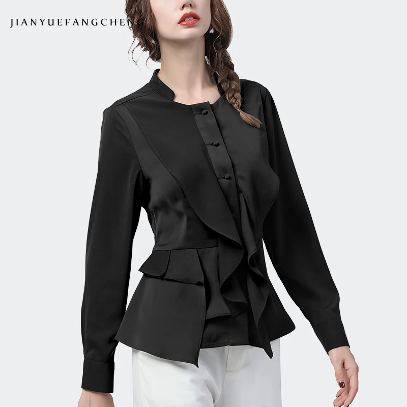 Fashion Women Square Neck Shirt Ruffles Long Sleeve Peplum Top Elegant Slim Solid Color 2020 Spring New Ladies Office Blouses 3
