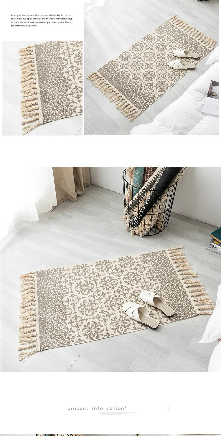 Helper Description Diagram：A thin tapestry carpet with cotton printing and vintage plain color for generations of cross-border Nationalities