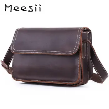 

Meesii Genuine Leather Shoulder Bag Men's Small Casual Flap Classic Vintage Cowhide Messenger Bag Male Handbag Crossbody Bag