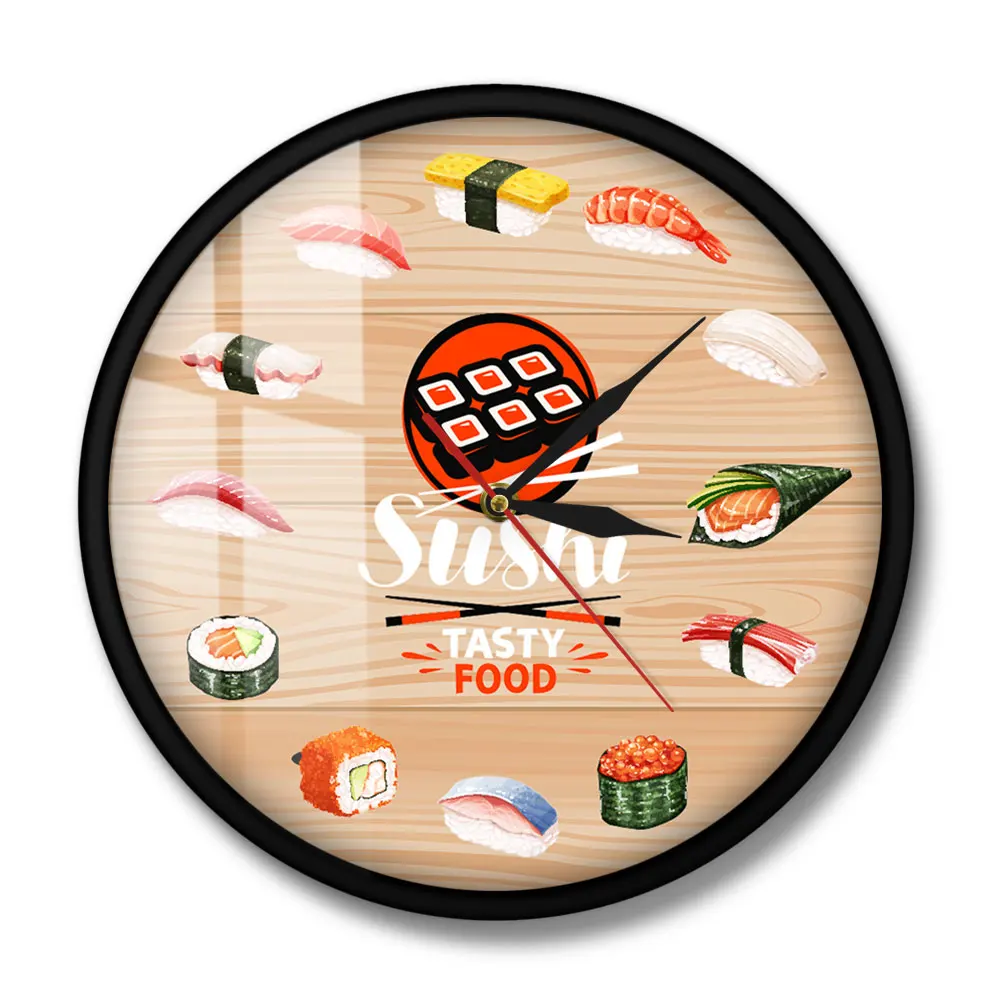 Japanese Cuisine Sushi Tasty Food Wall Clock Kitchen Wall Art Decorative Minimalist Wall Watch Gift for Foodies Restaurant Chef 3