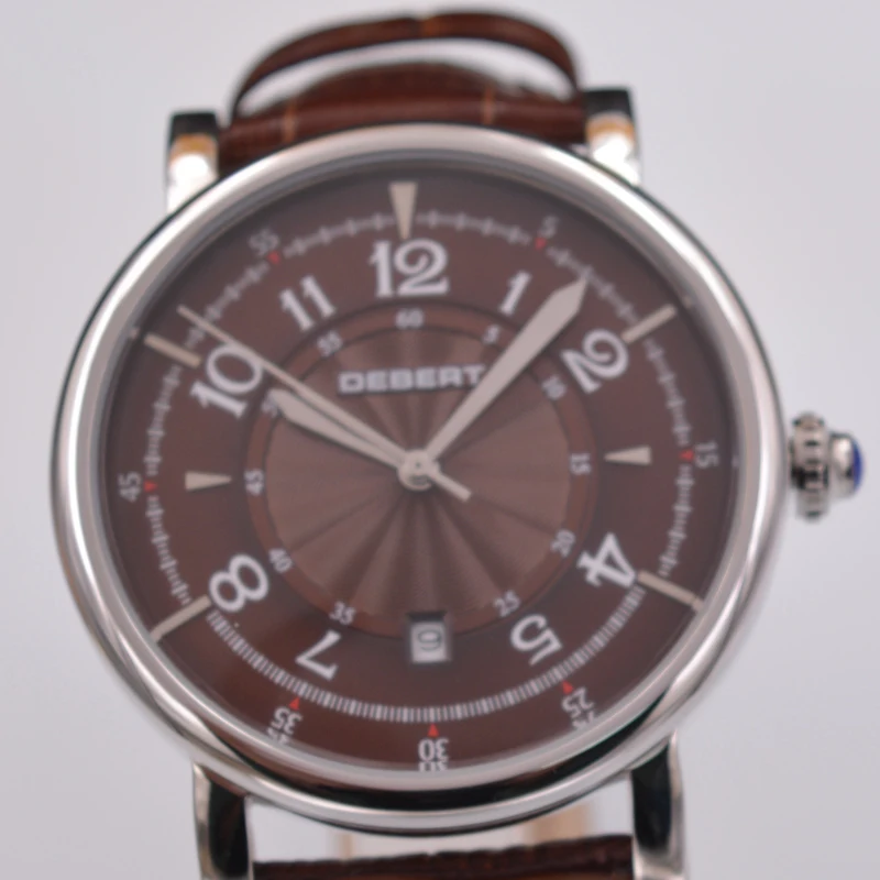 

Debert 43mm Coffee dial date leather strap stylish casual men's automatic mechanical watch