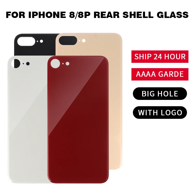 QTDITUO Grade AAAA++++ Large Hole Back Cover Glass for iPhone 8 8Plus Rear Replacement Mobile Phone Accessories With Logo