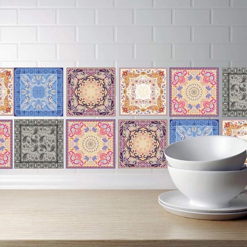 

20x100cm PVC Wall Sticker Vintage Spain pattern Square Self Adhesive Tile Stickers Decal Home Decor Wall Art Home Decor
