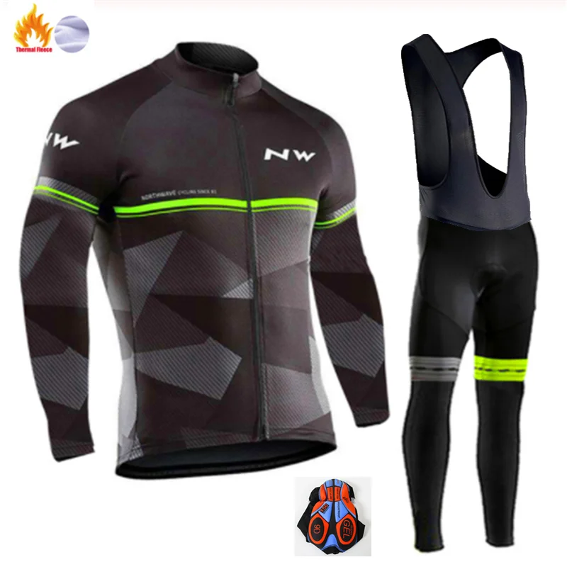 NW зимняя велосипедная Джерси Pro Team Ropa Ciclismo Hombre флисовый комплект для велоспорта MTB Одежда для велоспорта Northwave комплект для велоспорта с нагрудником и штанами - Цвет: Winter Cycling Suit