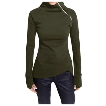 

2020 New Spring Turtleneck Pullover Sweatshirt Women Tops Slim Casual Solid Blouse Long Sleeve Zipper Sweatshirt Shirts