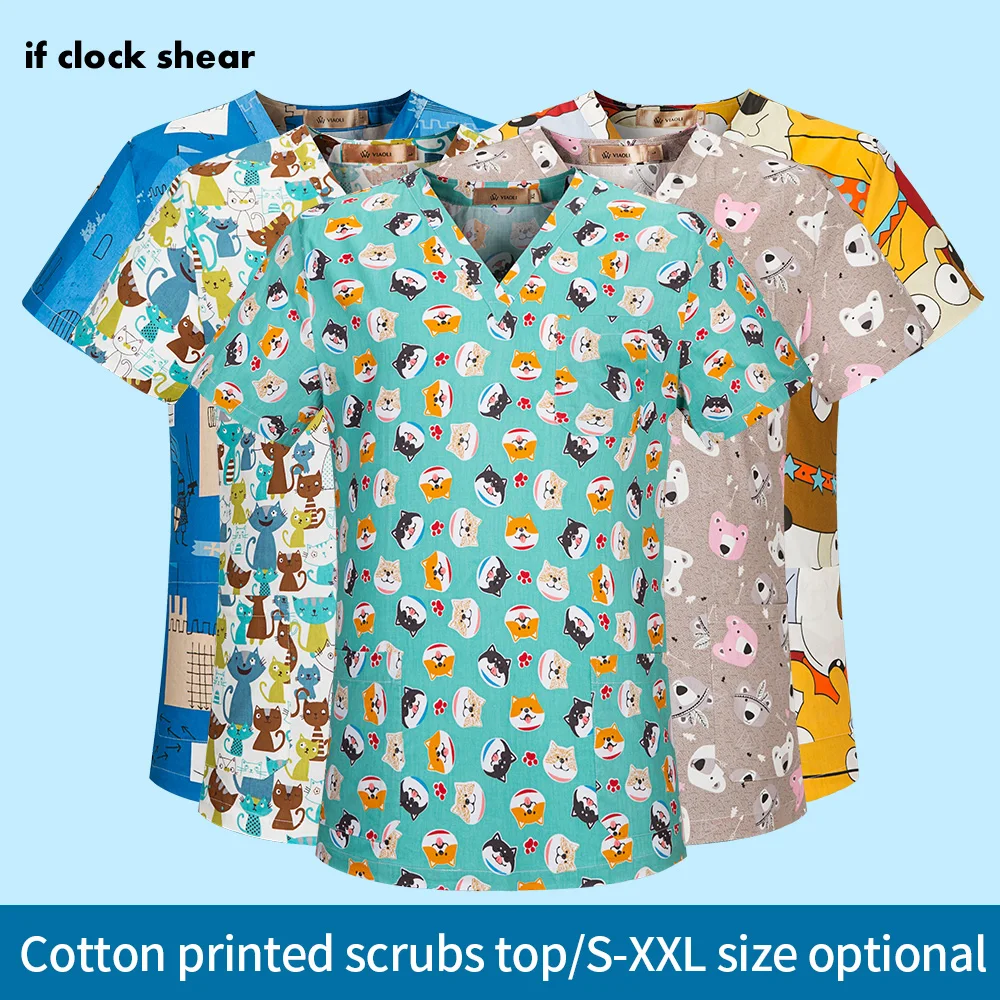 Unisex 100Cotton workwear scrubs tops Pet grooming work clothes beauty
