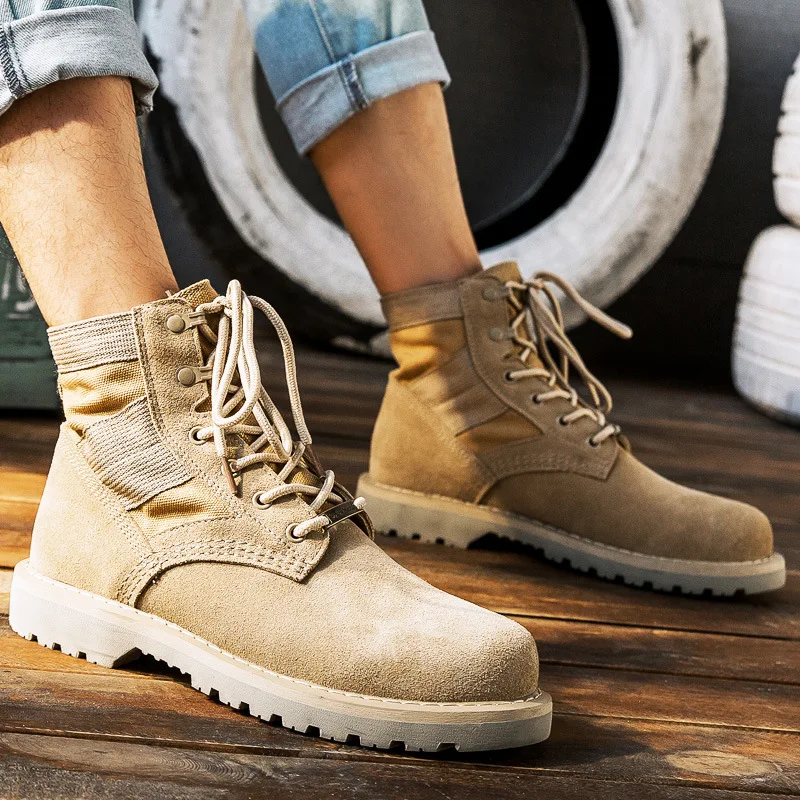 

Spring Men Military Boots Genuine Cow Leather Waterproof Tactical Desert Combat Ankle Boot Men's Army Work Shoes