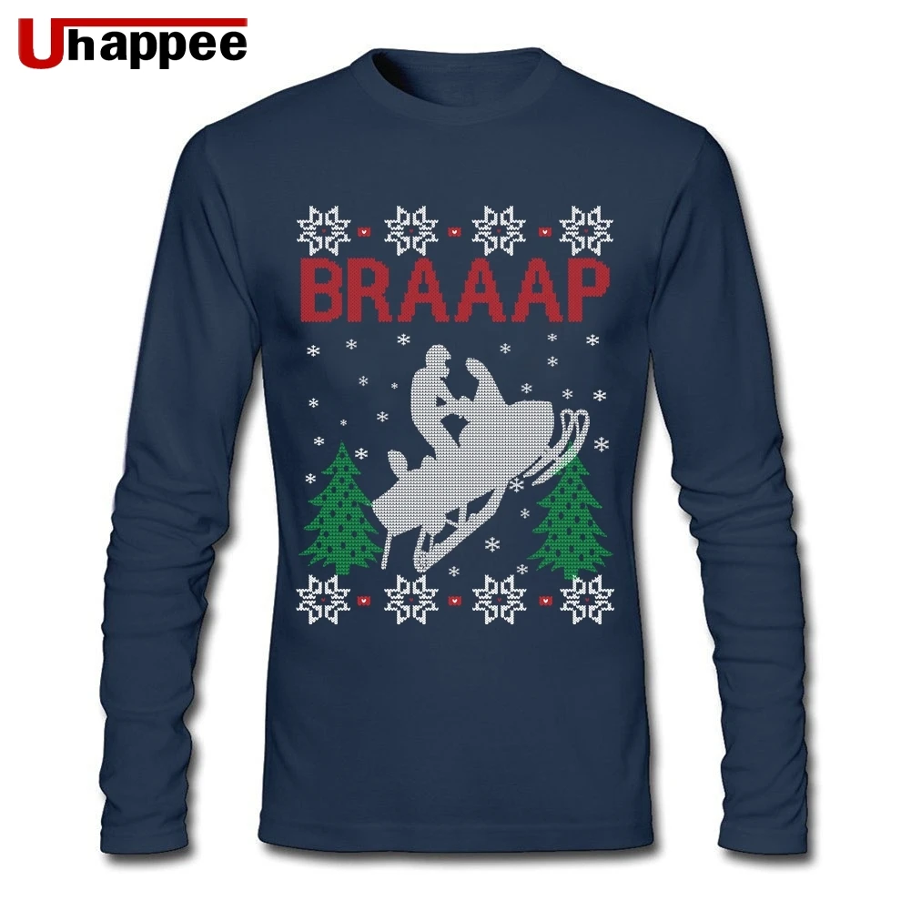 Уличный снегоход Braaap Рождественская футболка для мужчин Рождественский подарок мужчины o-образным вырезом печати с длинным рукавом хлопок плюс размер майки - Цвет: Navy