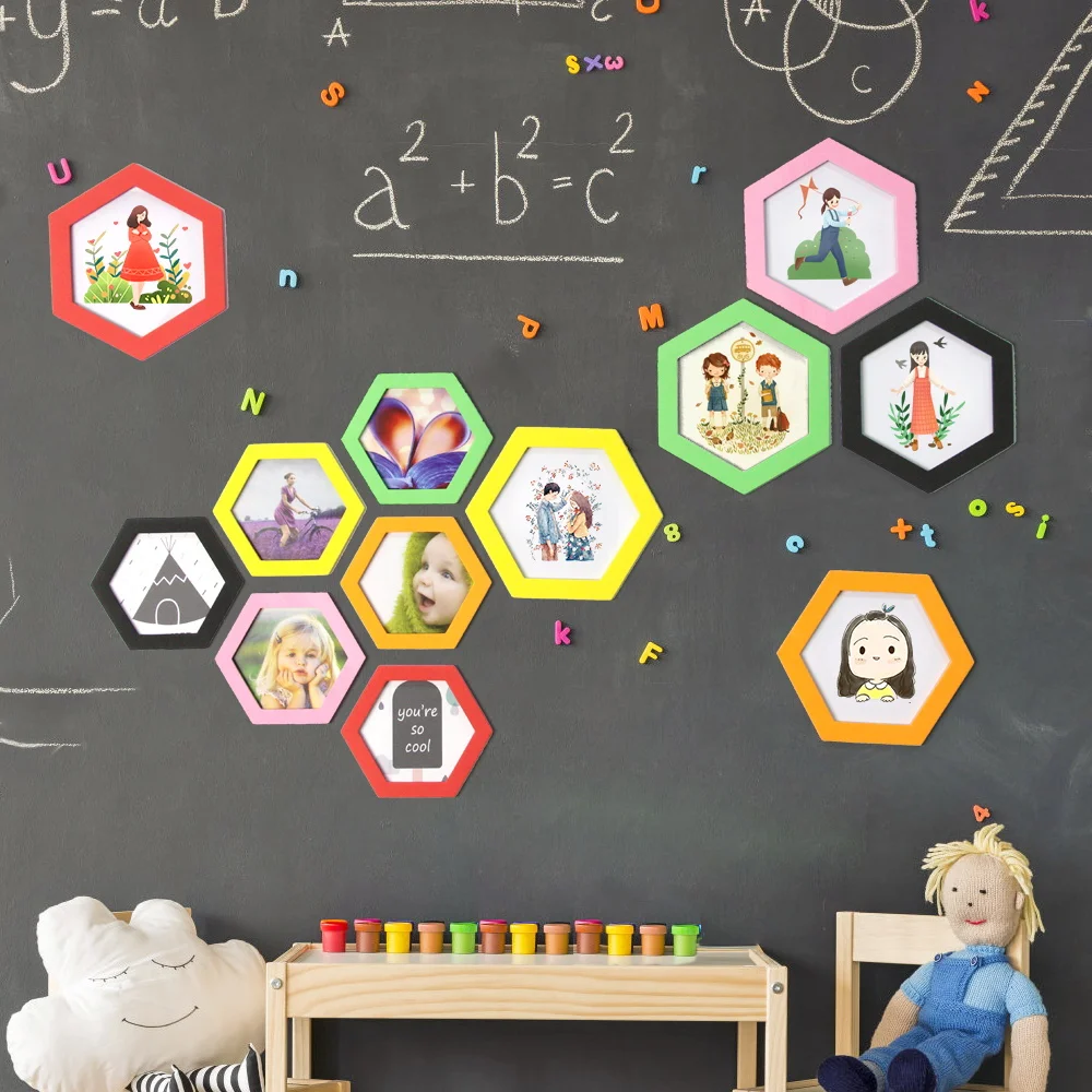 Colorful Magnetic Eva Hexagon Photo Frames Refrigerator Picture Holder Living Room Wedding Party Art Decoration Gift | Канцтовары для