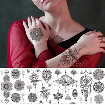 

Waterproof Temporary Tattoo Sticker Sexy Mandala Fake Tatoo For Women Girl Water Transfer Tattoos Lotus Crystal Tatouage Art