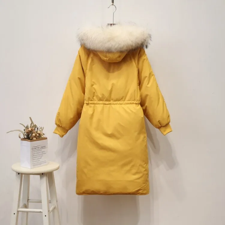 Скидка сезон распродажа Южная Корея Dongdaemun пуховик женский средней длины уплотненный большой меховой воротник приталенное пальто корейский