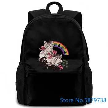 

METALHEAD CATS GO TO HELL Hiphop Milk Silk Harajuku women men backpack laptop travel school adult student