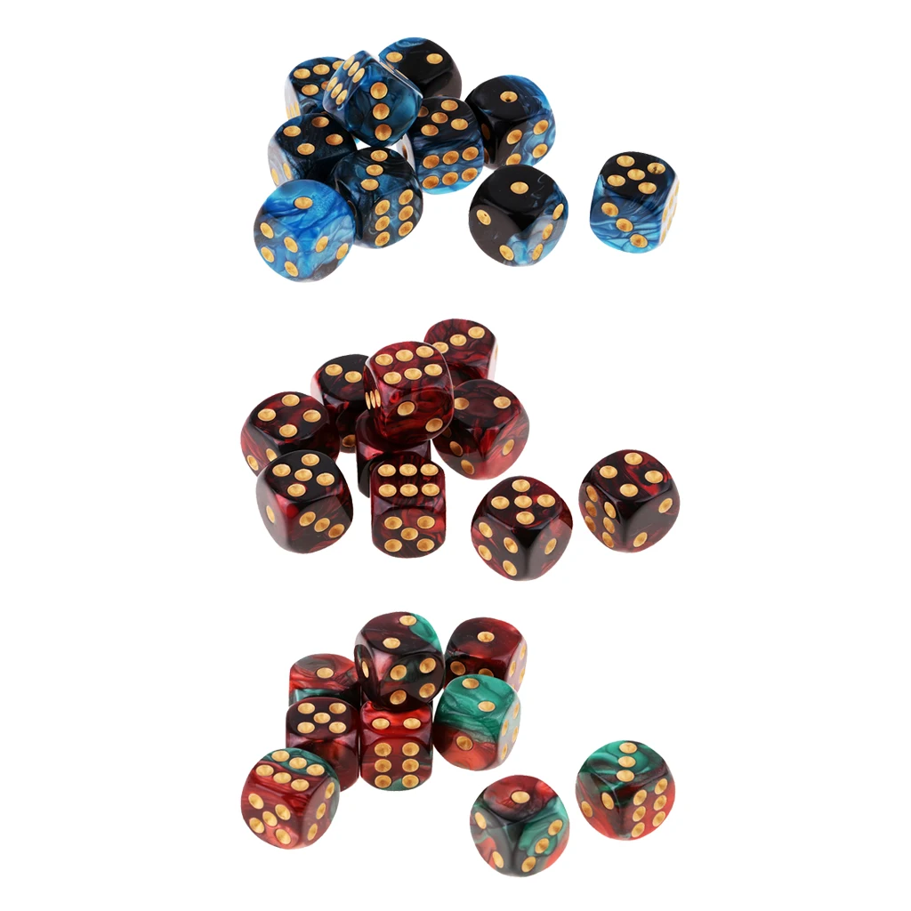 30x Two Colors Square 6 Sided 16mm (D6) Table Game Dice Set With White Pips