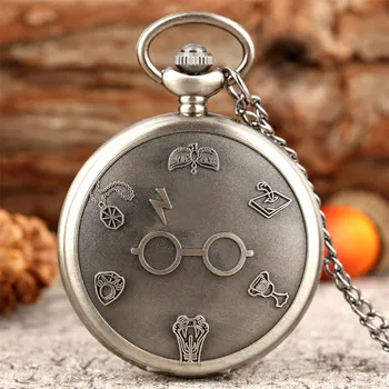 

Magic Boy Glasses Theme Quartz Pocket Watch for Boy Gun Color Lightning Sign Fob Watch Goblet of Fire for Children Drop Shipping