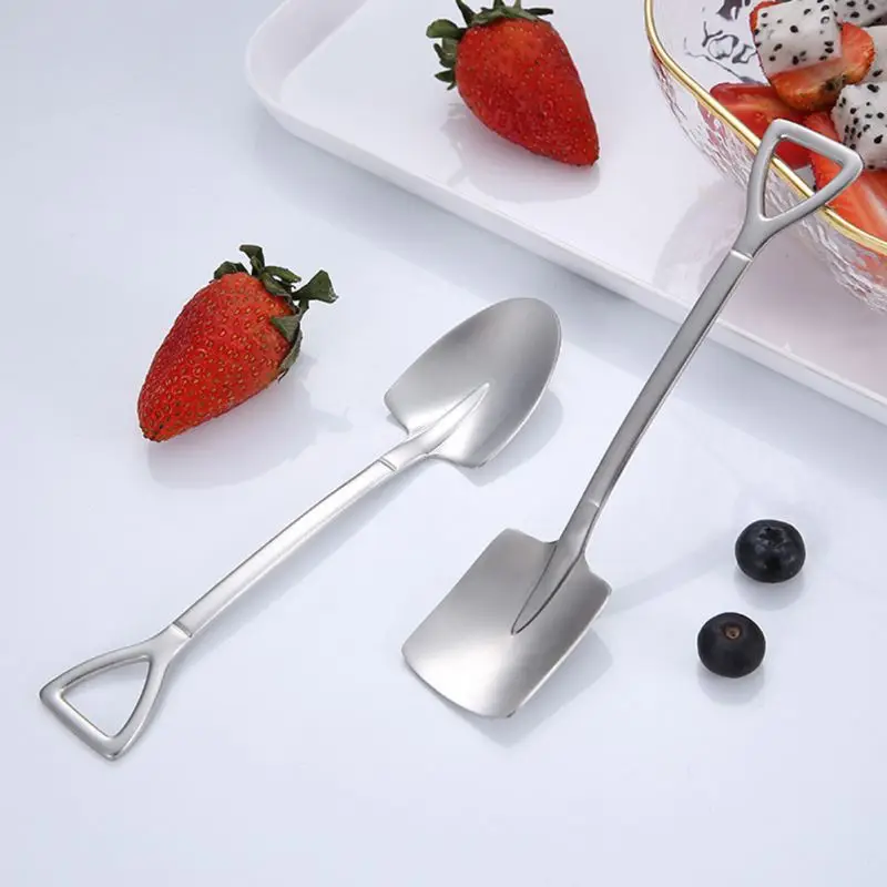 

304 Stainless Steel Shovel Spoon Cute Engineer Flat Pointed Shovel Spoon Eat Dessert Cake Ice Cream Watermelon Spoon
