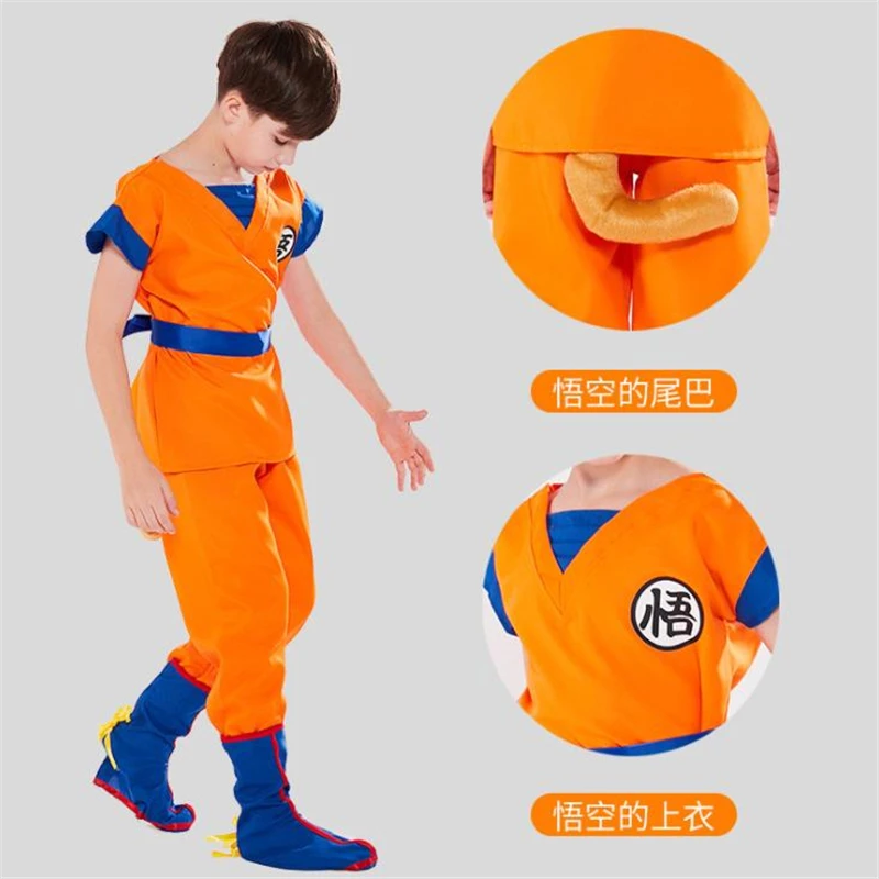 Костюм Dragon Ball Z, одежда, костюм Сон Гоку, маскарадные костюмы, Топ/штаны, задний пояс, комплекты для детей, рождественский подарок - Цвет: Оранжевый