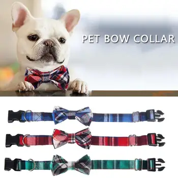 

Necklace With Colorful Plaid Grid Cat Collars Cotton Striped Bowknot Bulldog Bow Tie British Custom Puppy Small Dog Party Bandan