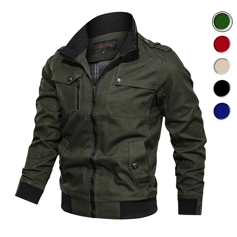  Men's Bomber Jacket Spring Autumn Military Pilot Coat Zipper Tactical Mens Jackets Motorcycle Cargo