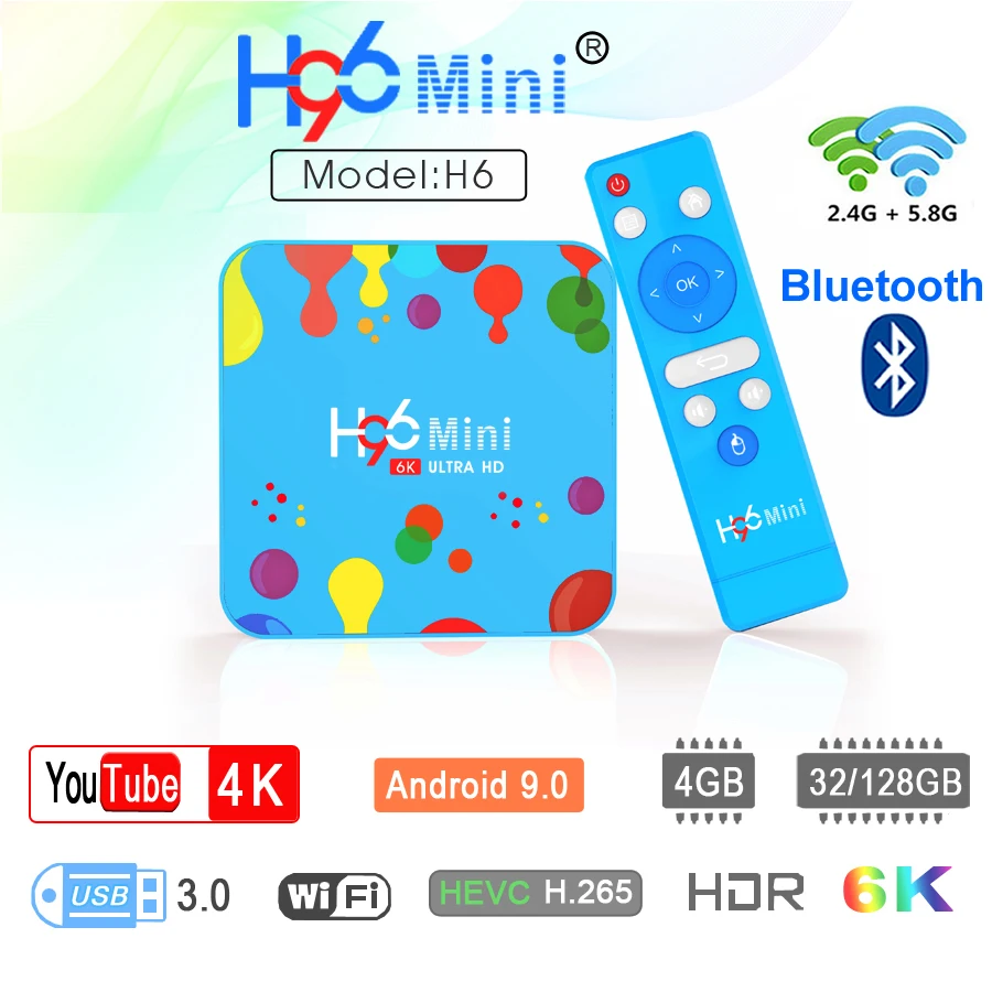 ТВ-приставка H96 MINI H6 Android 9 0 четырехъядерный Allwinner 4 Гб 128 ГБ USB3.0 2 4G/5G Wi-Fi BT4.0 6K H.265 HDR
