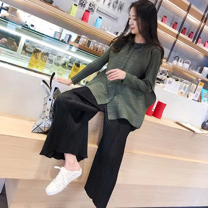 Женская плиссированная блузка Miyake однотонный однобортный Асимметричный Длинный