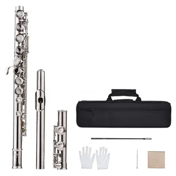

Exquisite 16 Hole E Key Closed Hole Silver Plated Flute White Copper Material 16 Hole Flute Instrument Flute