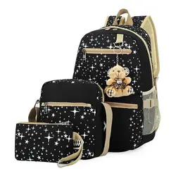 3 шт./компл. женский рюкзак школьные сумки с принтом звезды Симпатичные Рюкзаки с медведем для подростков женский туристический рюкзак