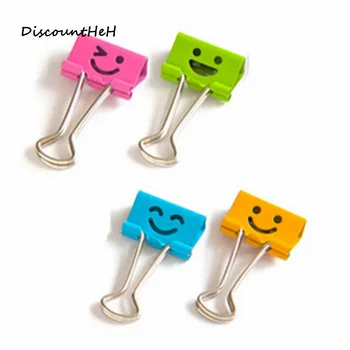 

10PCs/set Brand Cute Kawaii Smile Metal Binder Clips Sweet Expression Bag Clips Note Clips Random Color